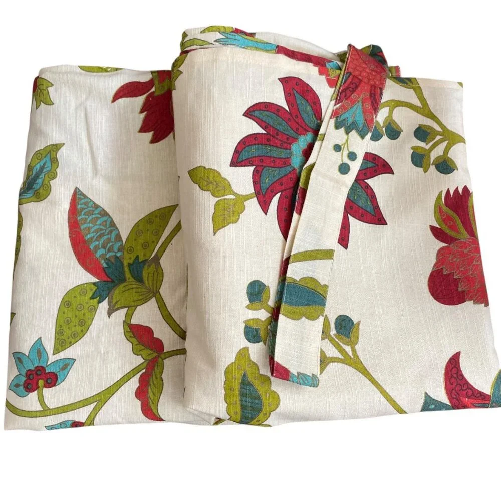 World Market Azra Floral Curtain Panels Cotton Red/Blue/Green Botanical Jacobean